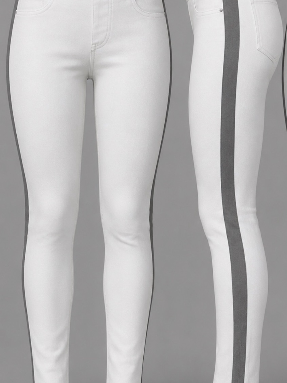 SPANX White Skinny Jeans Gray Side Stripe Shaping Pull On Size Large